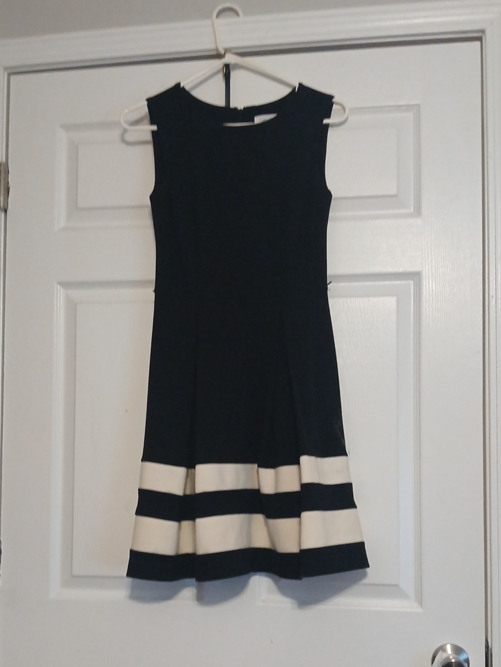 Calvin Klein Navy Fit-and-Flare Dress with Cream Band Hem